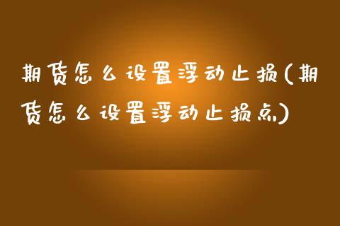 期货怎么设置浮动止损(期货怎么设置浮动止损点)_https://m.sdyuehang.cn_德指直播室_第1张