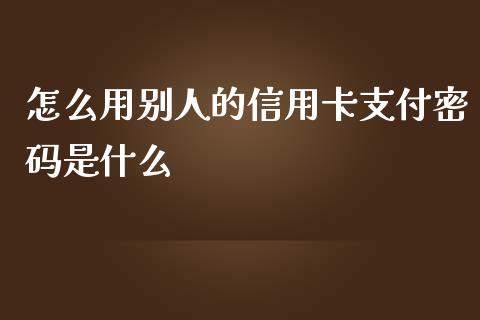 怎么用别人的信用卡支付密码是什么_https://m.sdyuehang.cn_恒指直播_第1张