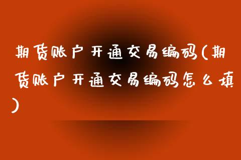 期货账户开通交易编码(期货账户开通交易编码怎么填)_https://m.sdyuehang.cn_国际期货恒指直播间_第1张