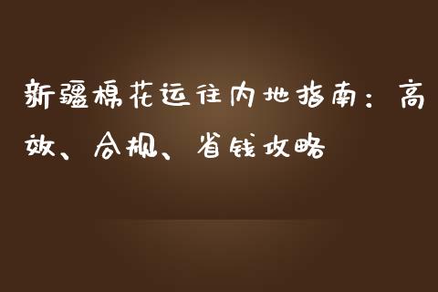 新疆棉花运往内地指南：高效、合规、省钱攻略_https://m.sdyuehang.cn_恒指直播_第1张