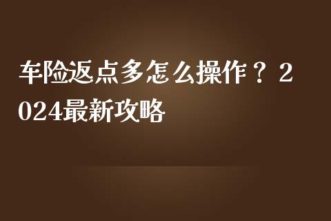 车险返点多怎么操作？ 2024最新攻略_https://m.sdyuehang.cn_纳指直播喊单_第1张