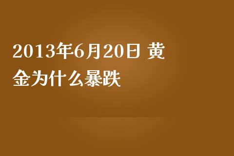 2013年6月20日 黄金为什么暴跌_https://m.sdyuehang.cn_恒指直播_第1张
