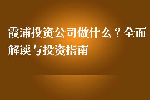 霞浦投资公司做什么？全面解读与投资指南_https://m.sdyuehang.cn_纳指直播喊单_第1张