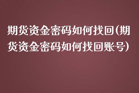 期货资金密码如何找回(期货资金密码如何找回账号)_https://m.sdyuehang.cn_国际期货恒指直播间_第1张