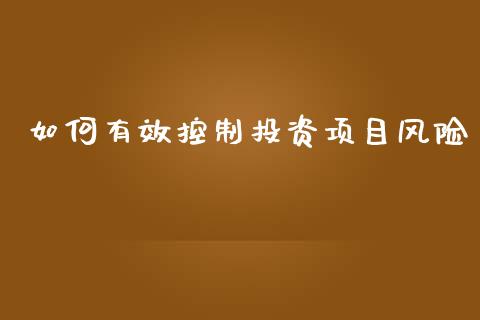 如何有效控制投资项目风险_https://m.sdyuehang.cn_恒指直播_第1张