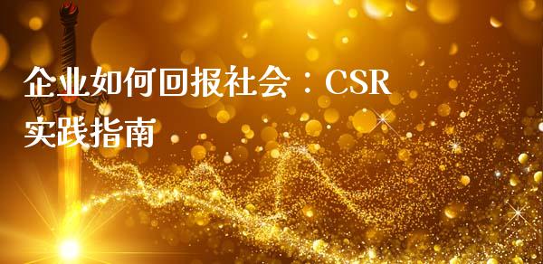 企业如何回报社会：CSR实践指南_https://m.sdyuehang.cn_恒指直播_第1张