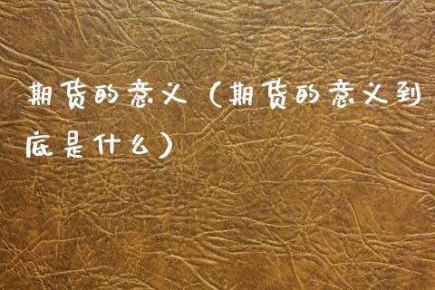 期货的意义（期货的意义到底是什么）_https://m.sdyuehang.cn_德指直播室_第1张