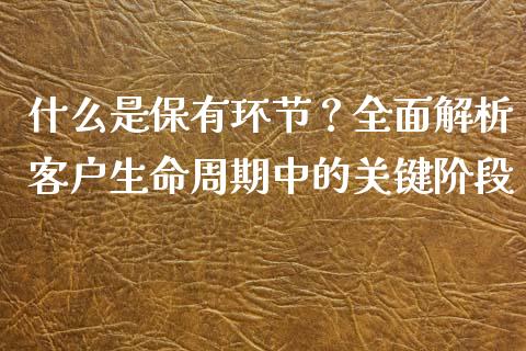 什么是保有环节？全面解析客户生命周期中的关键阶段_https://m.sdyuehang.cn_恒指直播_第1张