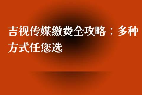 吉视传媒缴费全攻略：多种方式任您选_https://m.sdyuehang.cn_国际期货恒指直播间_第1张