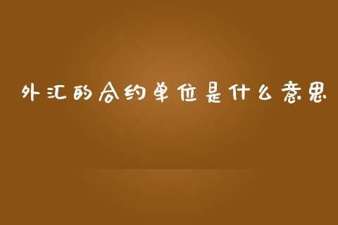 外汇的合约单位是什么意思_https://m.sdyuehang.cn_国际期货恒指直播间_第1张